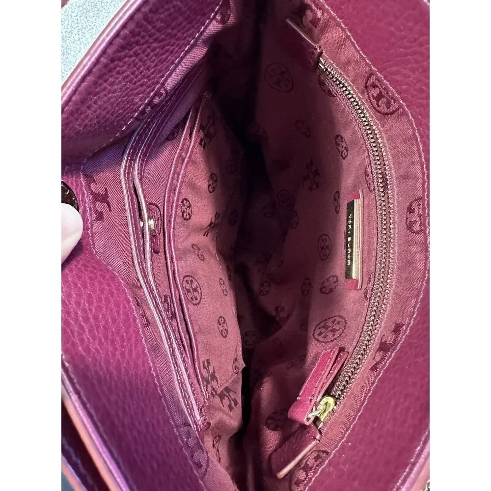 Tory Burch Burgundy Pebbled Leather Chain Shoulder Bag